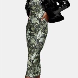 Topshop Green and Black Patterned Dress